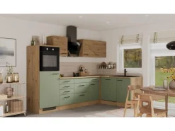 Flex-Well Exclusiv Winkelküche Cara 280 x 170 cm Schilfgrün matt - Artisan Eiche