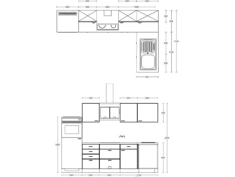 Flex-Well Exclusiv Winkelküche Capri 280 x 170 cm Schwarz Matt-Endgrain Oak