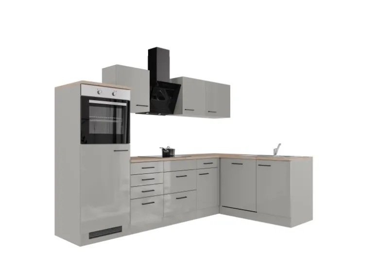 Flex-Well Exclusiv Winkelküche Lund 280 x 170 cm Lichtgrau glänzend-Rauchgrau