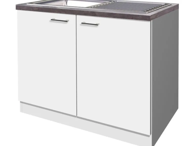 Flex-Well Küchen-Spülenunterschrank inkl. Einbauspüle und Arbeitsplatte Lucca