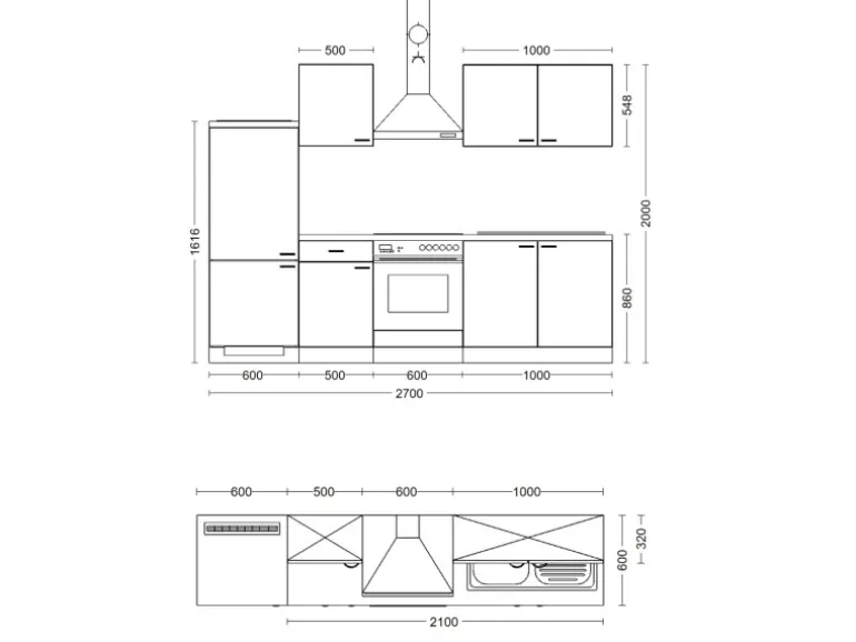 Flex-Well Küchenzeile Lara 270 cm Anthrazit San Remo Eiche hell