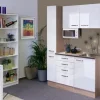 Flex-Well Singleküche 130 cm Valero Hochglanz Weiß-Sonoma Eiche