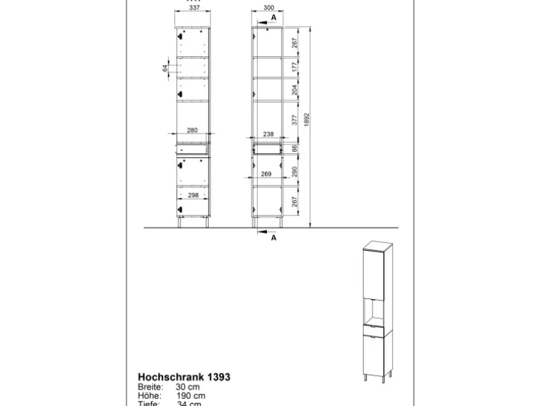 Germania Hochschrank Arcena 1393 Graphit 30 cm x 190 cm x 34 cm