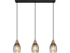 Globo Hängeleuchte Reid Schwarz/Holzfarben 55 x 10 cm 3-flammig
