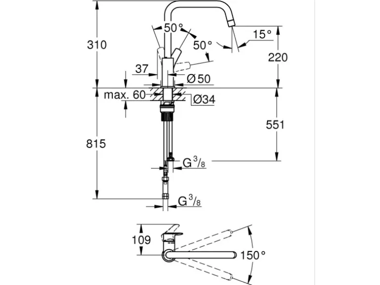 Grohe Einhand-Spültischbatterie Start 1/2" Schwarz Matt