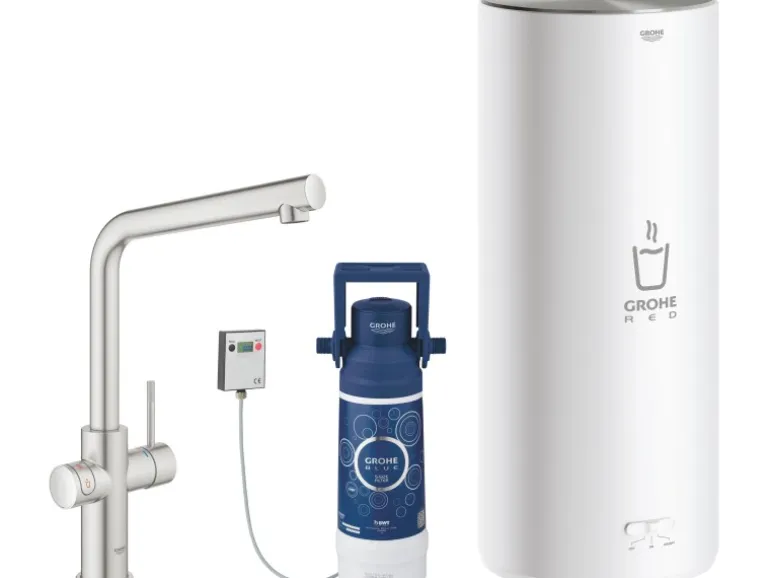 Grohe L-Auslauf Armatur und Boiler Red Duo L-Size Supersteel