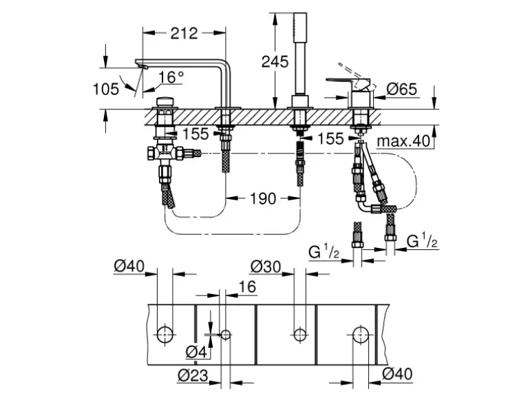 Grohe 4-Loch-Einhand-Wannenkombination Lineare Chrom