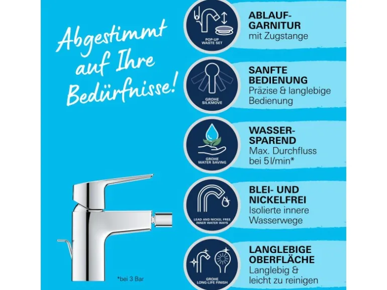 Grohe QuickFix Bidetarmatur Start mit Energie-Spar-Funktion
