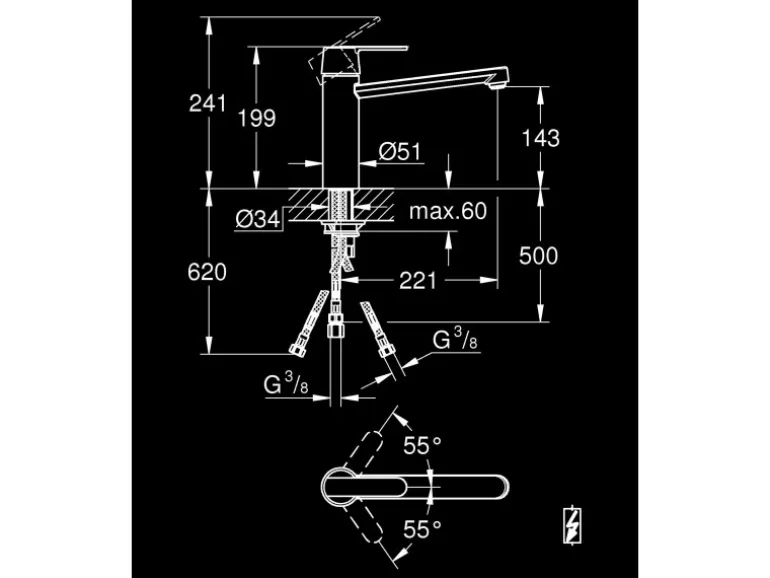 Grohe QuickFix Küchenarmatur Get Chrom Niederdruck mit schwenkbarem Rohrauslauf