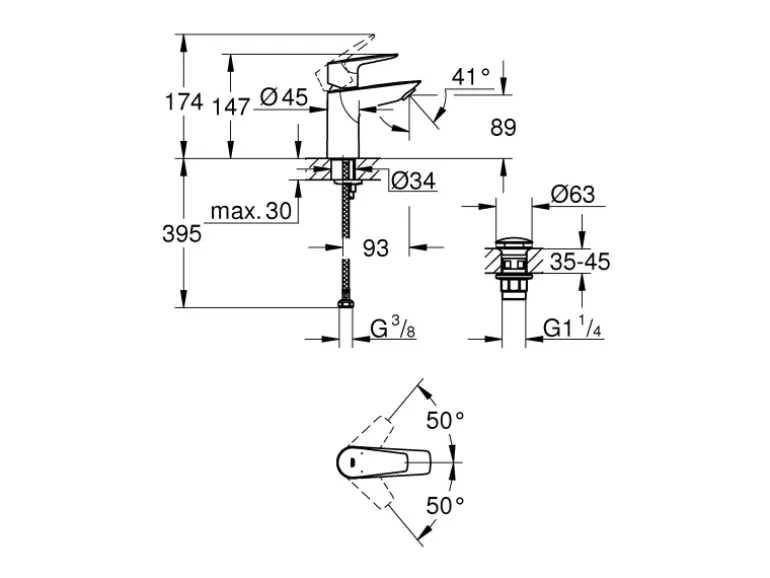 Grohe QuickFix Waschtischarmatur Start Edge S Push-open Ablaufgarnitur 1 1/4"