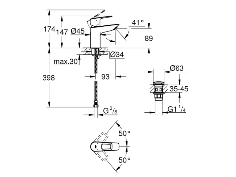 Grohe QuickFix Waschtischarmatur Start Loop S Push-open Ablaufgarnitur 1 1/4"
