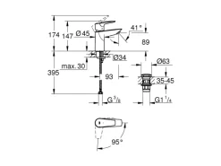 Grohe QuickFix Waschtischarmatur Start Edge S Energie-Spar-Funktion 32 mm 1 1/4