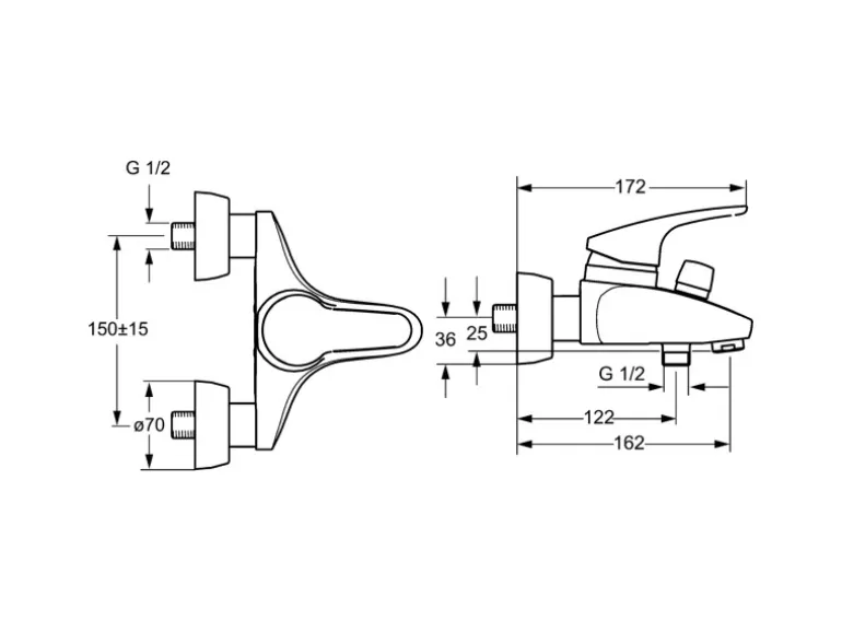Hansa Wannenfüll- und Brausebatterie Einhebelmischer Mix 0174 Chrom