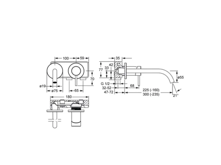 Hansa Waschtisch-Einhand-Wandbatterie Ausladung 22,5 cm HANSAPUBLIC in Chrom