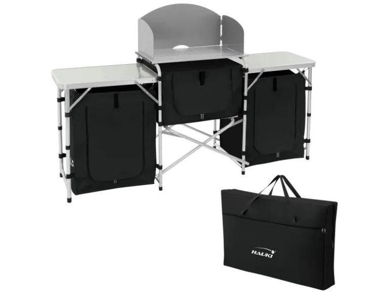 Hauki Camping Küche Schwarz Campingschrank Faltbar mit Tragetasche