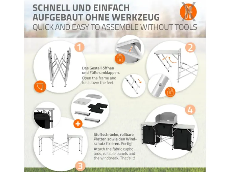 Hauki Camping Küche Schwarz Campingschrank Faltbar mit Tragetasche