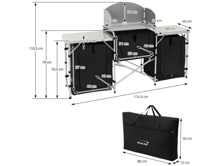Hauki Camping Küche Schwarz Campingschrank Faltbar mit Tragetasche