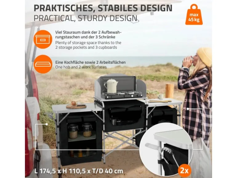 Hauki Camping Küche Schwarz Campingschrank Faltbar mit Tragetasche