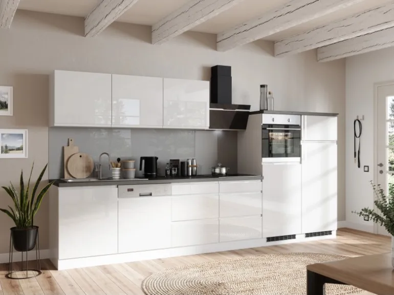 Held Küchen Küchenzeile Gera 360 cm Weiß/Beton mit E-Geräten Induktion