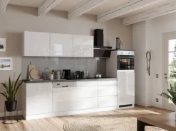 Held Küchen Küchenzeile Gera 300 cm Weiß/Beton mit E-Geräten Induktion
