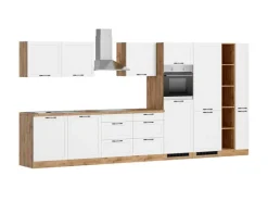Held Küchen Küchenzeile Kempten 420 cm Weiß/Wotan mit E-Geräten Induktion