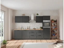 Held Küchen Küchenzeile Kempten 300 cm Grau/Graphit mit E-Geräte