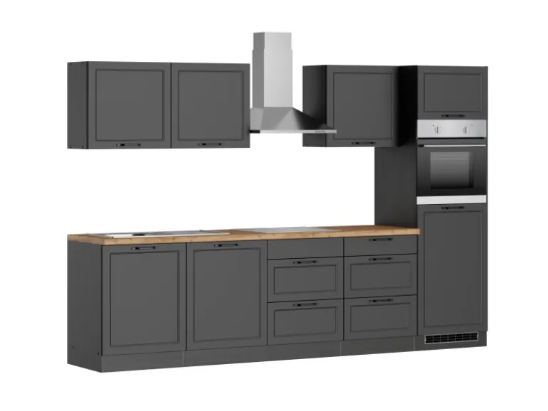 Held Küchen Küchenzeile Kempten 300 cm Grau/Graphit mit E-Geräte