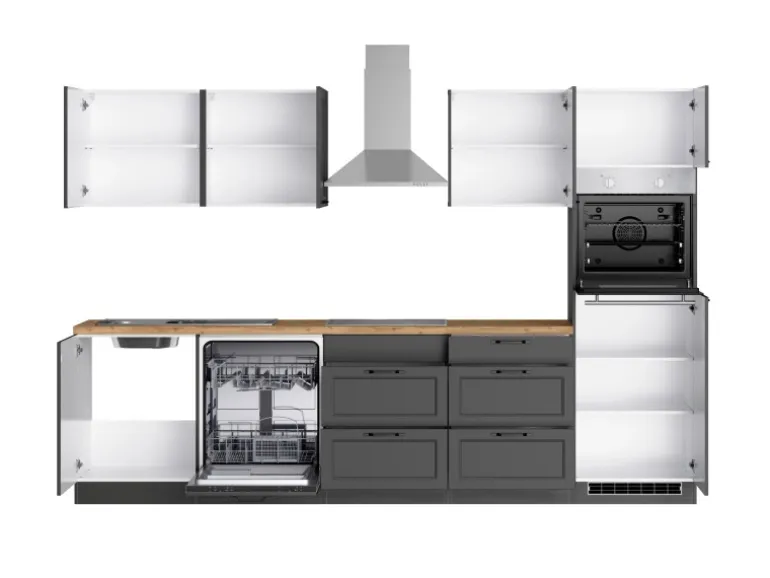 Held Küchen Küchenzeile Kempten 300 cm Grau/Graphit mit E-Geräte