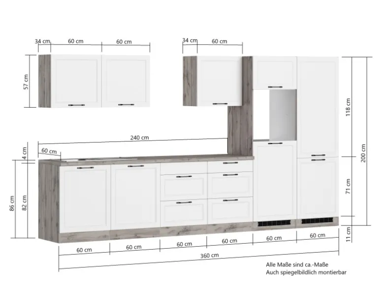 Held Küchen Küchenzeile Kempten 360 cm Grau/Graphit ohne E-Geräte /autark