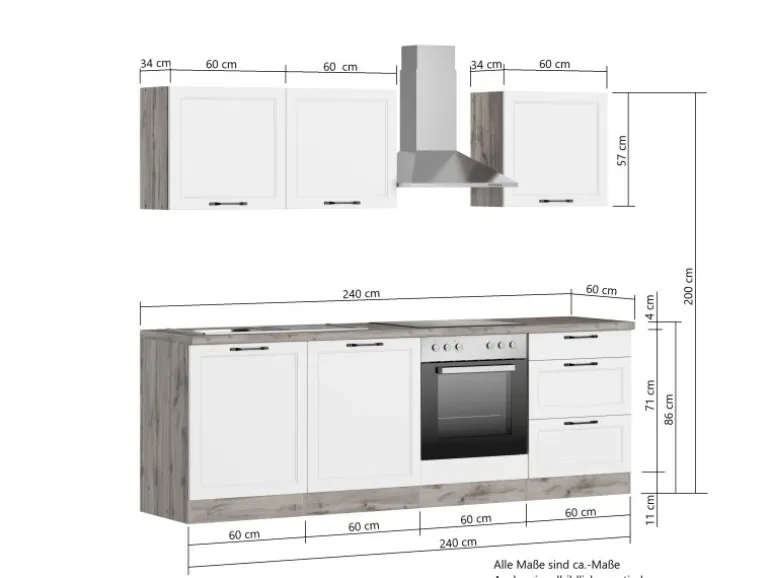 Held Küchen Küchenzeile Kempten 240 cm mit E-Geräten Graphit/Grau