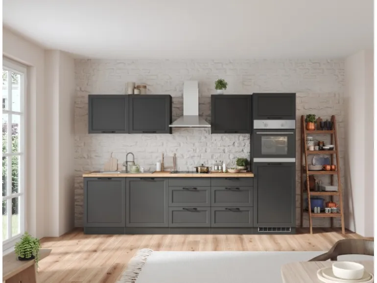 Held Küchen Küchenzeile Kempten 300 cm Grau/Graphit ohne E-Geräte