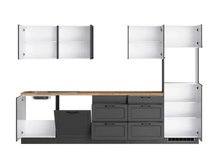 Held Küchen Küchenzeile Kempten 300 cm Grau/Graphit ohne E-Geräte