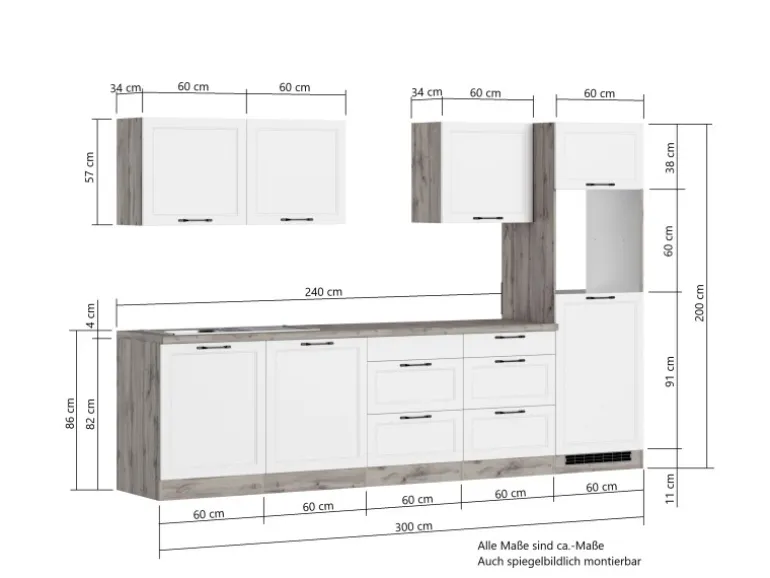 Held Küchen Küchenzeile Kempten 300 cm Grau/Graphit ohne E-Geräte