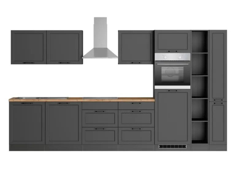 Held Küchen Küchenzeile Kempten 360 cm Grau/Graphit mit E-Geräte