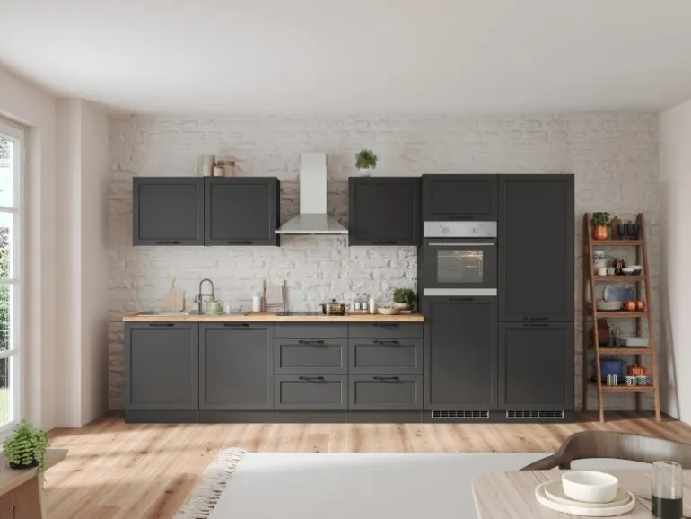 Held Küchen Küchenzeile Kempten 360 cm Grau/Graphit mit E-Geräten autark Indukt.