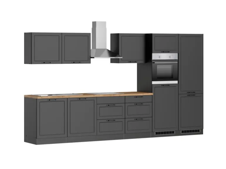 Held Küchen Küchenzeile Kempten 360 cm Grau/Graphit mit E-Geräten autark Indukt.