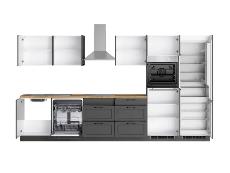 Held Küchen Küchenzeile Kempten 360 cm Grau/Graphit mit E-Geräten autark Indukt.