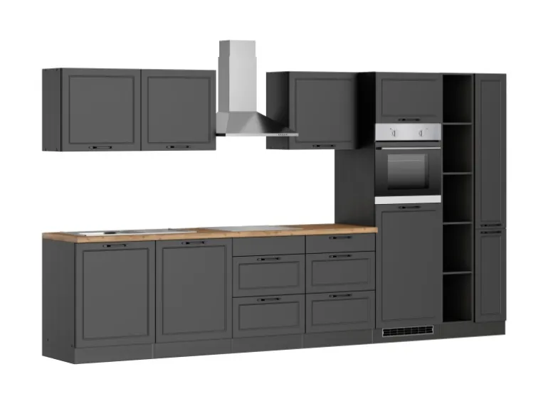 Held Küchen Küchenzeile Kempten 360 cm Grau/Graphit mit E-Geräten Induktion