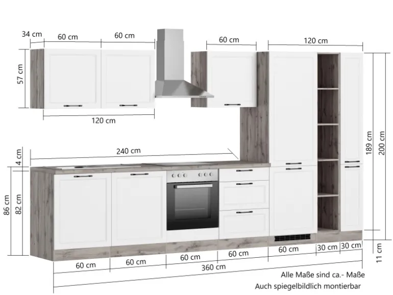 Held Küchen Küchenzeile Kempten 360 cm mit E-Geräten Graphit/Grau