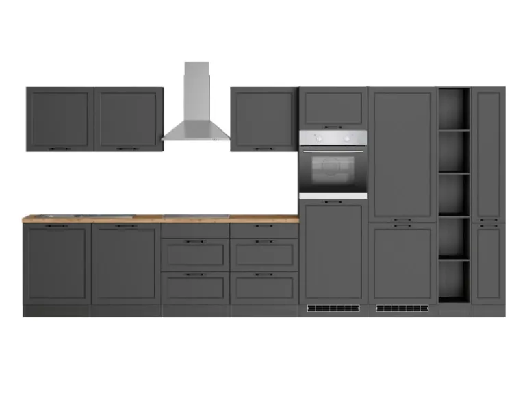 Held Küchen Küchenzeile Kempten 420 cm Grau/Graphit mit E-Geräte