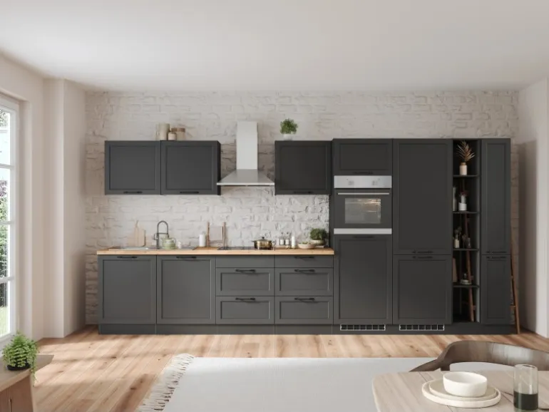 Held Küchen Küchenzeile Kempten 420 cm Grau/Graphit mit E-Geräte