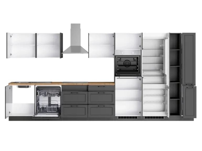 Held Küchen Küchenzeile Kempten 420 cm Grau/Graphit mit E-Geräte