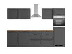 Held Küchen Küchenzeile Kempten 300 cm Grau/Graphit mit E-Geräten Induktion