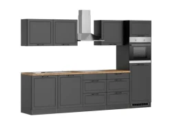Held Küchen Küchenzeile Kempten 300 cm Grau/Graphit mit E-Geräten Induktion