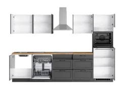 Held Küchen Küchenzeile Kempten 300 cm Grau/Graphit mit E-Geräten Induktion