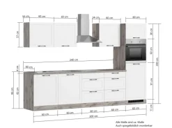 Held Küchen Küchenzeile Kempten 300 cm Grau/Graphit mit E-Geräten Induktion