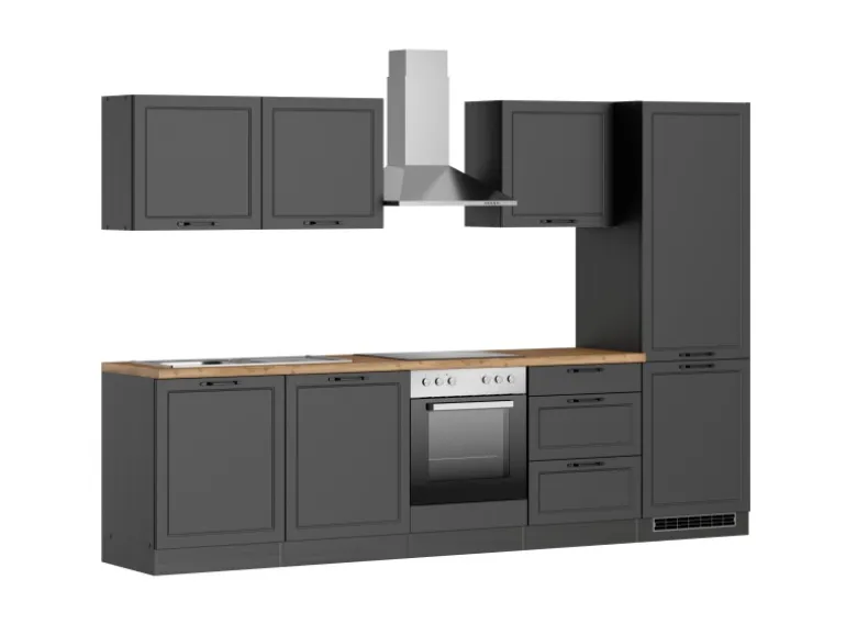 Held Küchen Küchenzeile Kempten 300 cm mit E-Geräten Graphit/Grau
