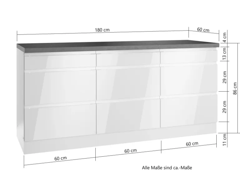 Held Küchen Unterschrank Gera 180 cm Weiß/Wotan