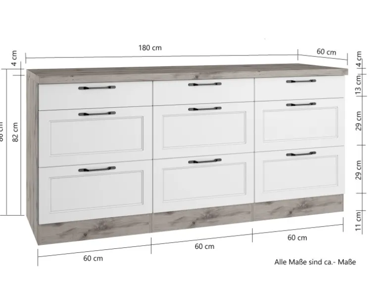 Held Küchen Unterschrank Kempten 180 cm Grau/Graphit