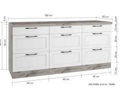 Held Küchen Unterschrank Kempten 180 cm Weiß/Wotan